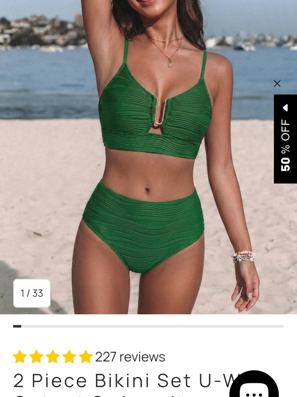 Green High-Waist Textured Bikini Set - Women Swim